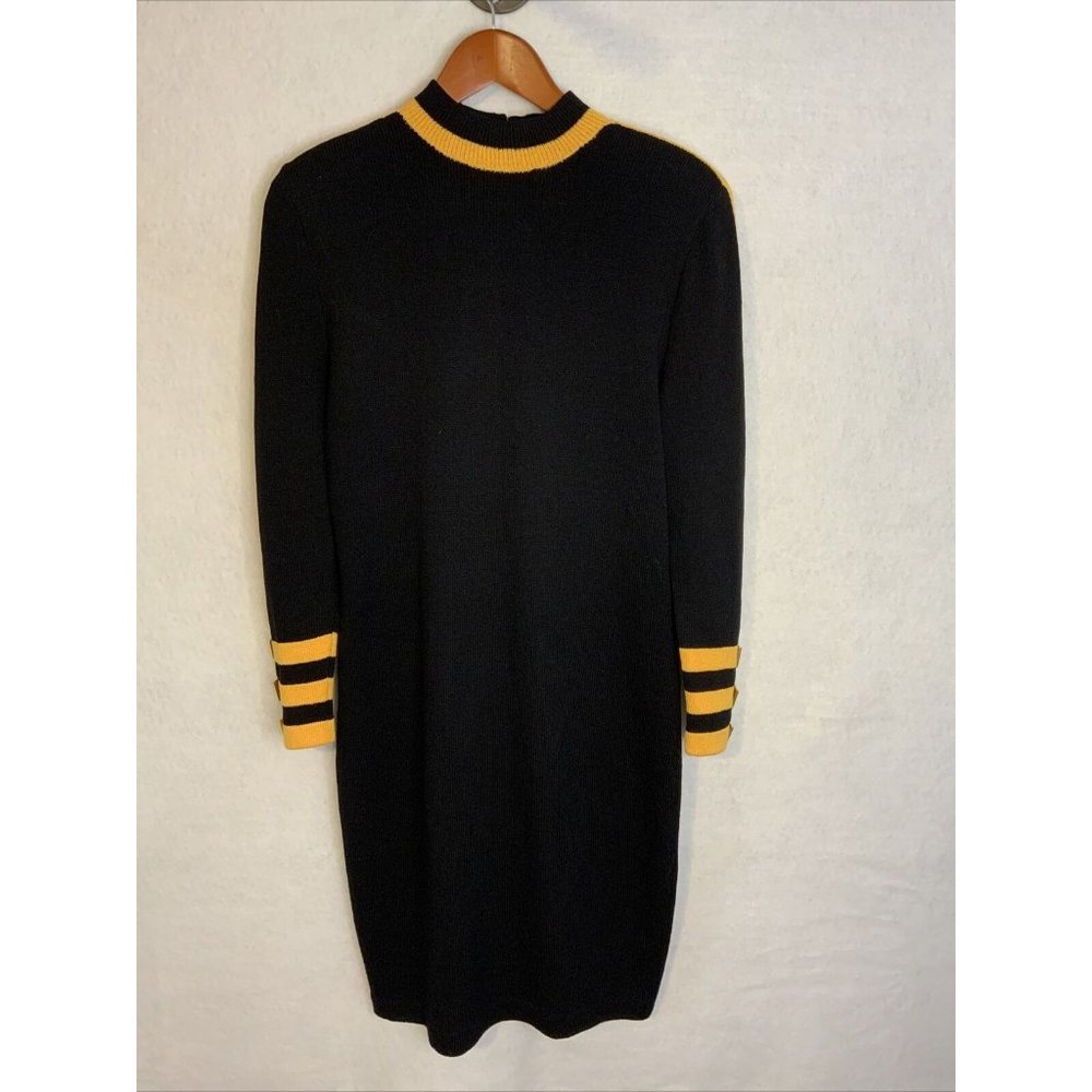 Vintage St John by Marie Gray Black Knit Dress Womens Size 10 LS Back Zip